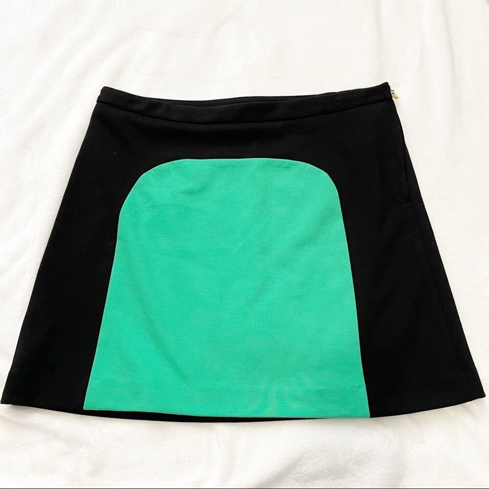 Vivienne Tam black colorblock green flare mini skirt 10